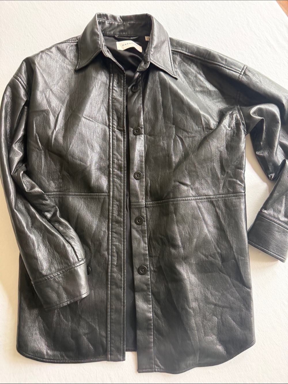 Aritzia Babaton Black Faux Leather Button-Up shirt Jacket Shacket XS